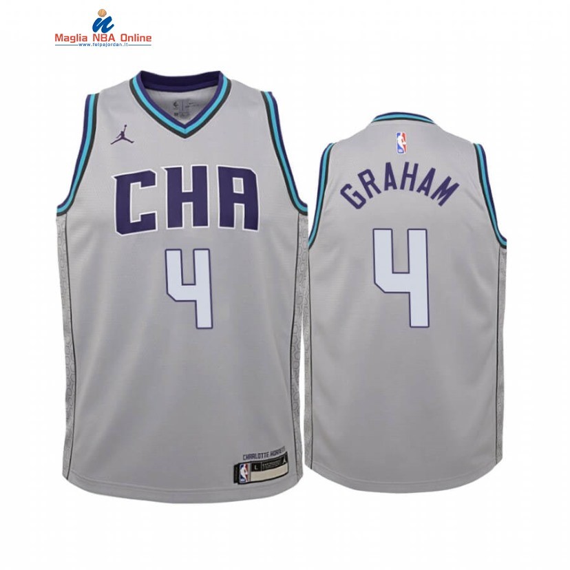 Maglia NBA Bambino Charlotte Hornets #4 Devonte' Graham Grigio Città 2019-20 Acquista