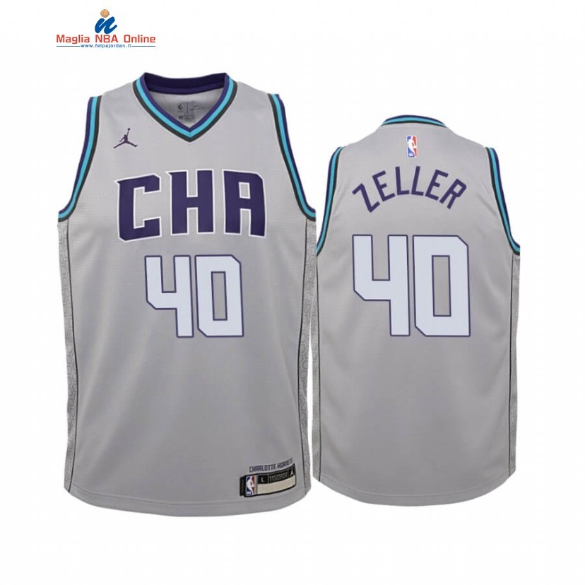 Maglia NBA Bambino Charlotte Hornets #40 Cody Zeller Grigio Città 2019-20 Acquista