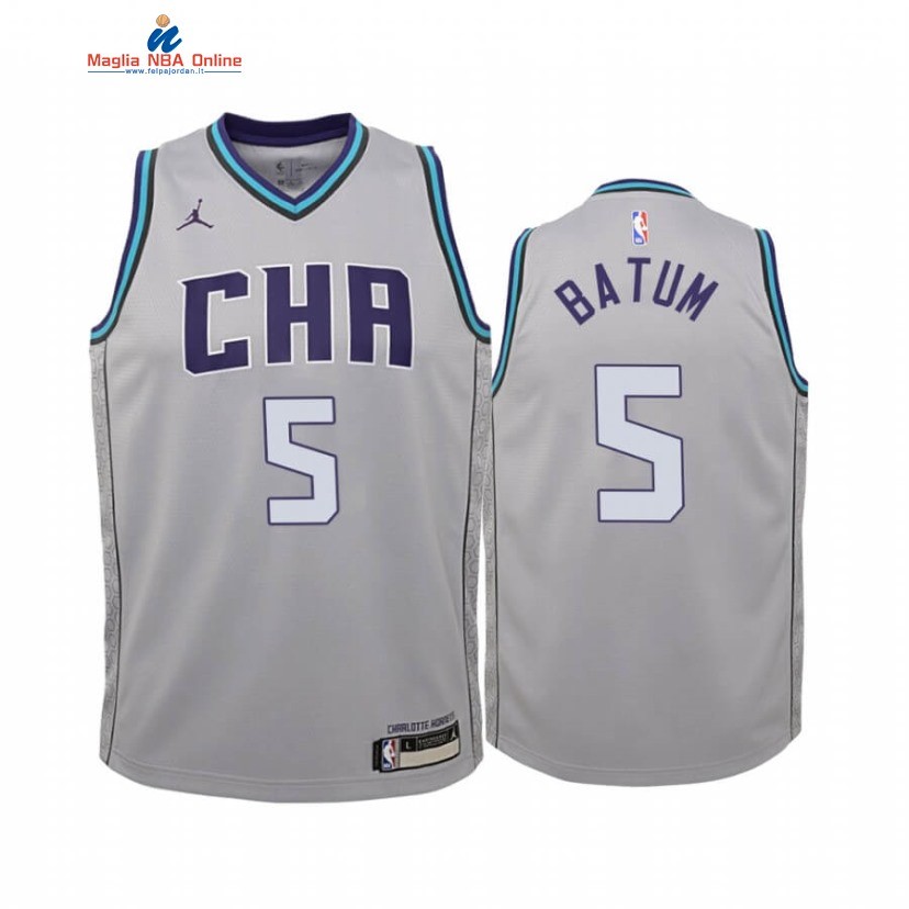 Maglia NBA Bambino Charlotte Hornets #5 Nicolas Batum Grigio Città 2019-20 Acquista