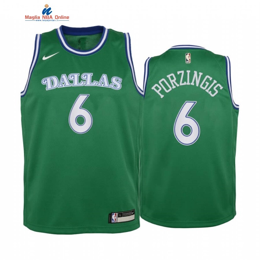 Maglia NBA Bambino Dallas Mavericks #6 Kristaps Porzingis Verde Città 2020-21 Acquista