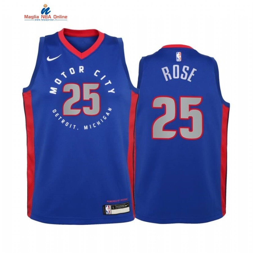 Maglia NBA Bambino Detroit Pistons #25 Derrick Rose Blu Città 2020-21 Acquista