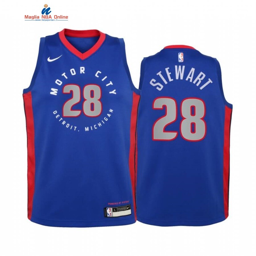 Maglia NBA Bambino Detroit Pistons #28 Isaiah Stewart Blu Città 2020-21 Acquista