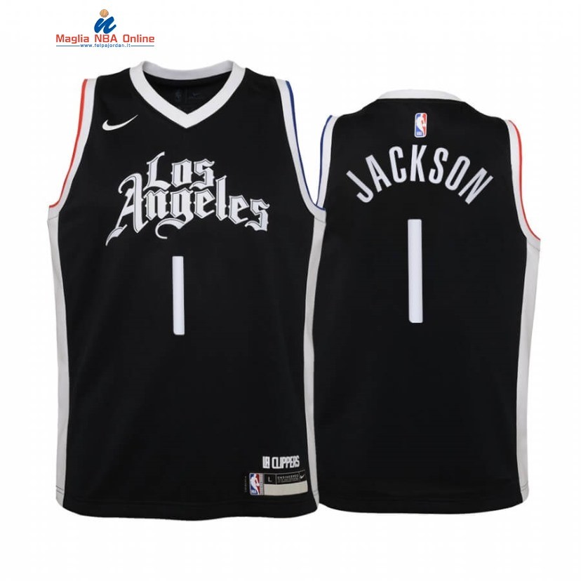 Maglia NBA Bambino Los Angeles Clippers #1 Reggie Jackson Nero Città 2020-21 Acquista