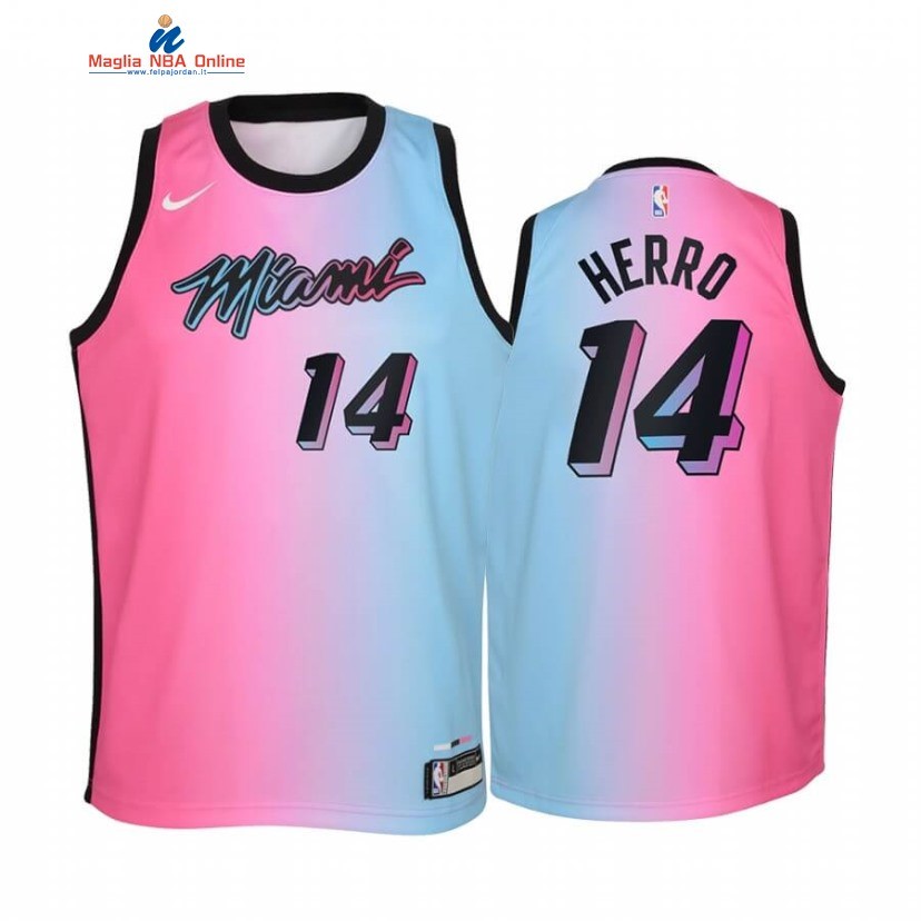 Maglia NBA Bambino Miami Heat #14 Tyler Herro Blu Rosa Città 2020-21 Acquista
