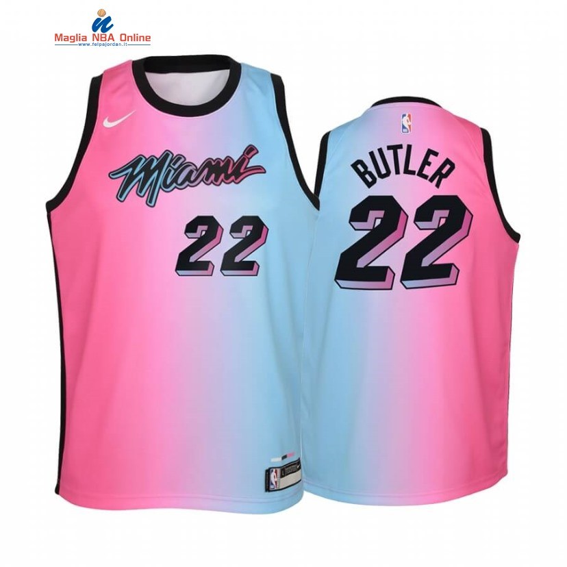 Maglia NBA Bambino Miami Heat #22 Jimmy Butler Blu Rosa Città 2020-21 Acquista