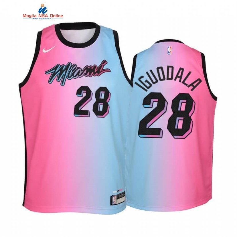 Maglia NBA Bambino Miami Heat #28 Andre Iguodala Blu Rosa Città 2020-21 Acquista