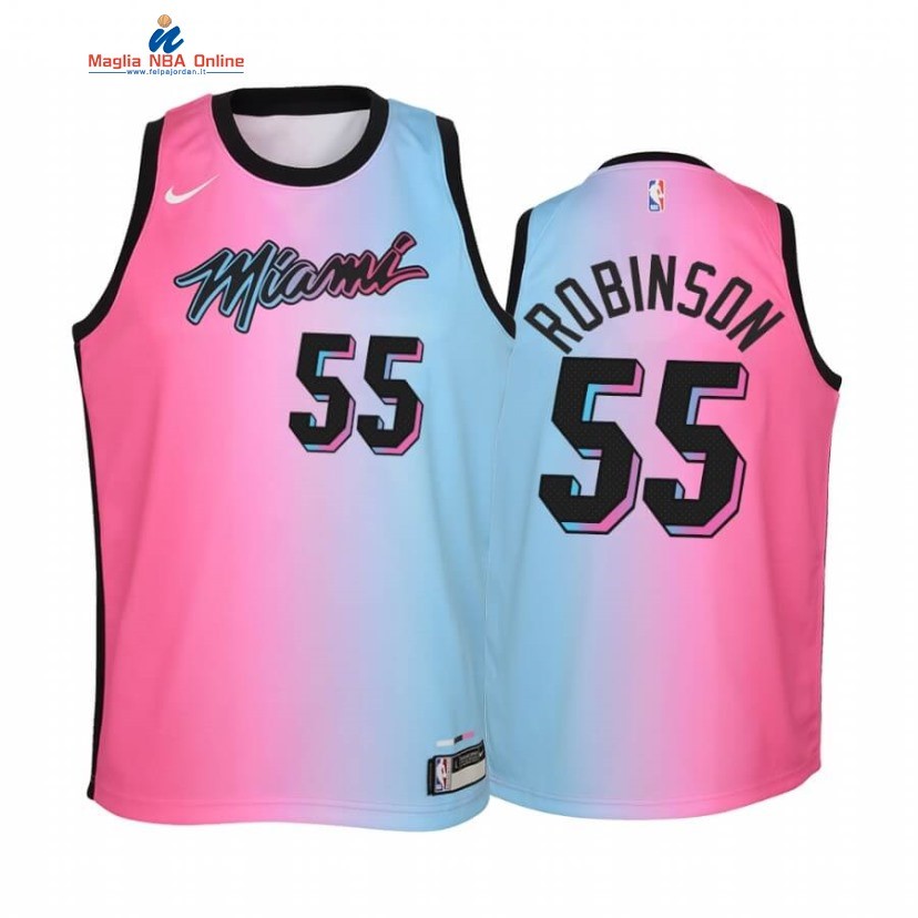 Maglia NBA Bambino Miami Heat #55 Duncan Robinson Blu Rosa Città 2020-21 Acquista