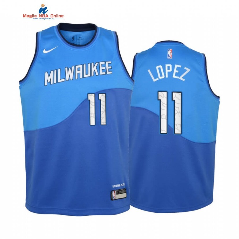 Maglia NBA Bambino Milwaukee Bucks #11 Brook Lopez Blu Città 2020-21 Acquista