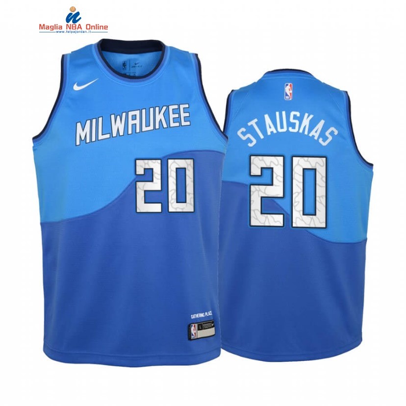 Maglia NBA Bambino Milwaukee Bucks #20 Nik Stauskas Blu Città 2020-21 Acquista