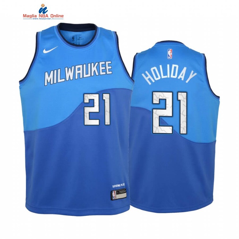Maglia NBA Bambino Milwaukee Bucks #21 Jrue Holiday Blu Città 2020-21 Acquista