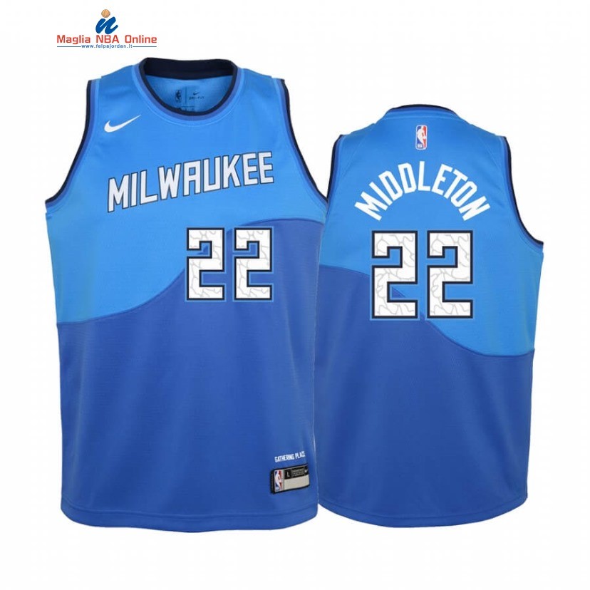 Maglia NBA Bambino Milwaukee Bucks #22 Khris Middleton Blu Città 2020-21 Acquista