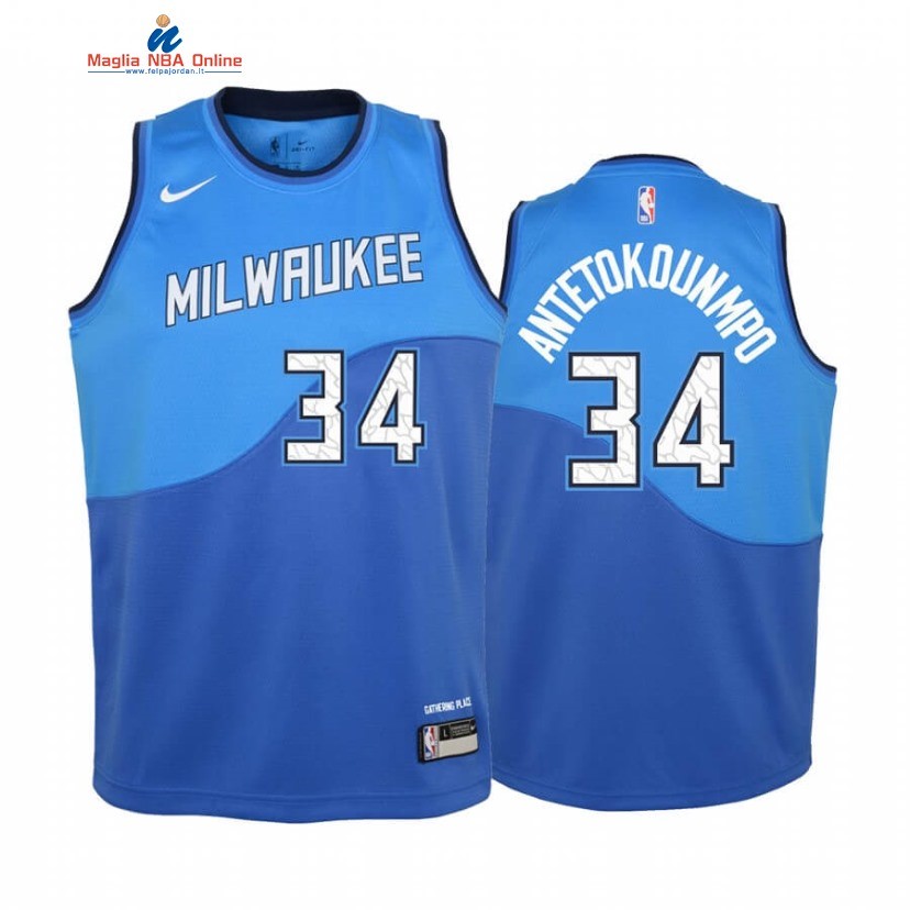 Maglia NBA Bambino Milwaukee Bucks #34 Giannis Antetokounmpo Blu Città 2020-21 Acquista