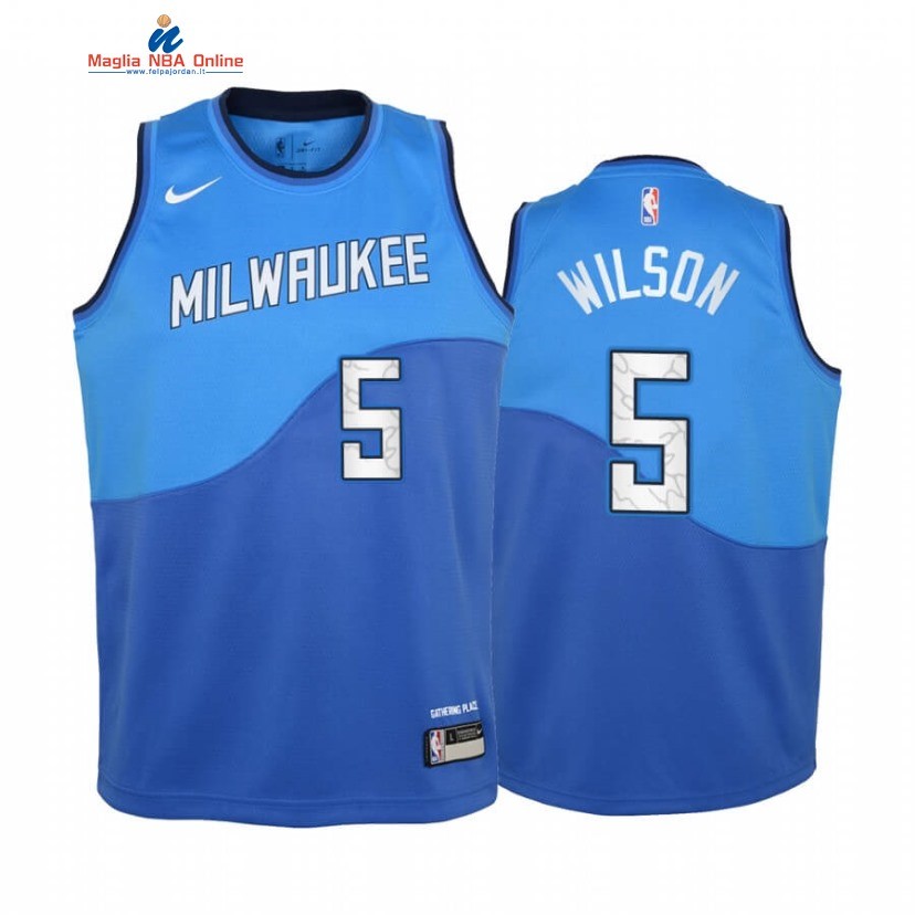Maglia NBA Bambino Milwaukee Bucks #5 D.J. Wilson Blu Città 2020-21 Acquista
