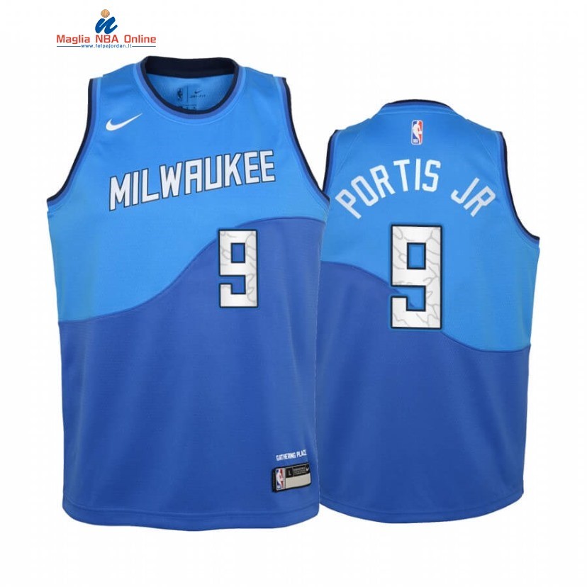 Maglia NBA Bambino Milwaukee Bucks #9 Bobby Portis Blu Città 2020-21 Acquista