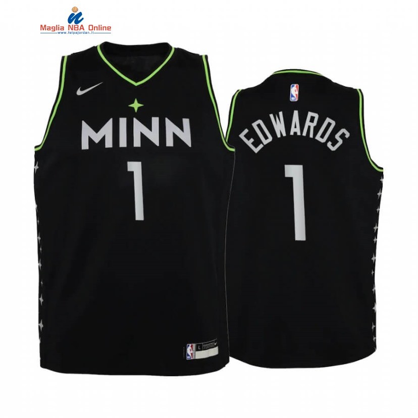 Maglia NBA Bambino Minnesota Timberwolves #1 Anthony Edwards Nero Città 2020-21 Acquista