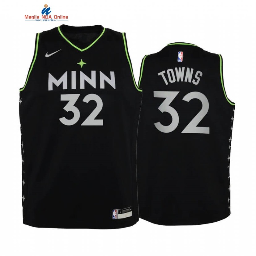 Maglia NBA Bambino Minnesota Timberwolves #32 Karl Anthony Towns Nero Città 2020-21 Acquista