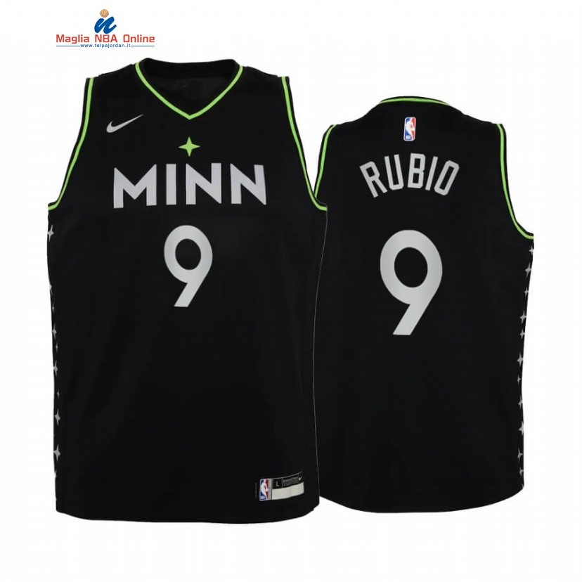 Maglia NBA Bambino Minnesota Timberwolves #9 Ricky Rubio Nero Città 2020-21 Acquista