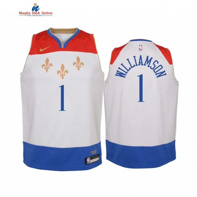 Maglia NBA Bambino New Orleans Pelicans #1 Zion Williamson Bianco Città 2020-21 Acquista