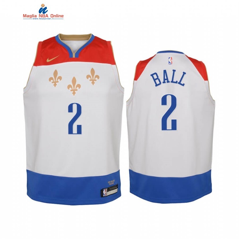 Maglia NBA Bambino New Orleans Pelicans #2 Lonzo Ball Bianco Città 2020-21 Acquista