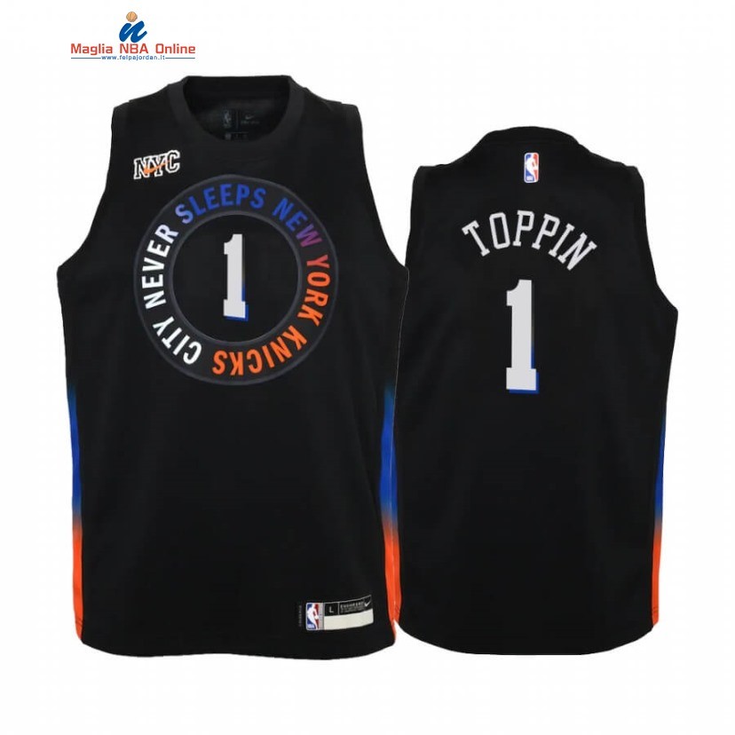 Maglia NBA Bambino New York Knicks #1 Obi Toppin Nero Città 2020-21 Acquista