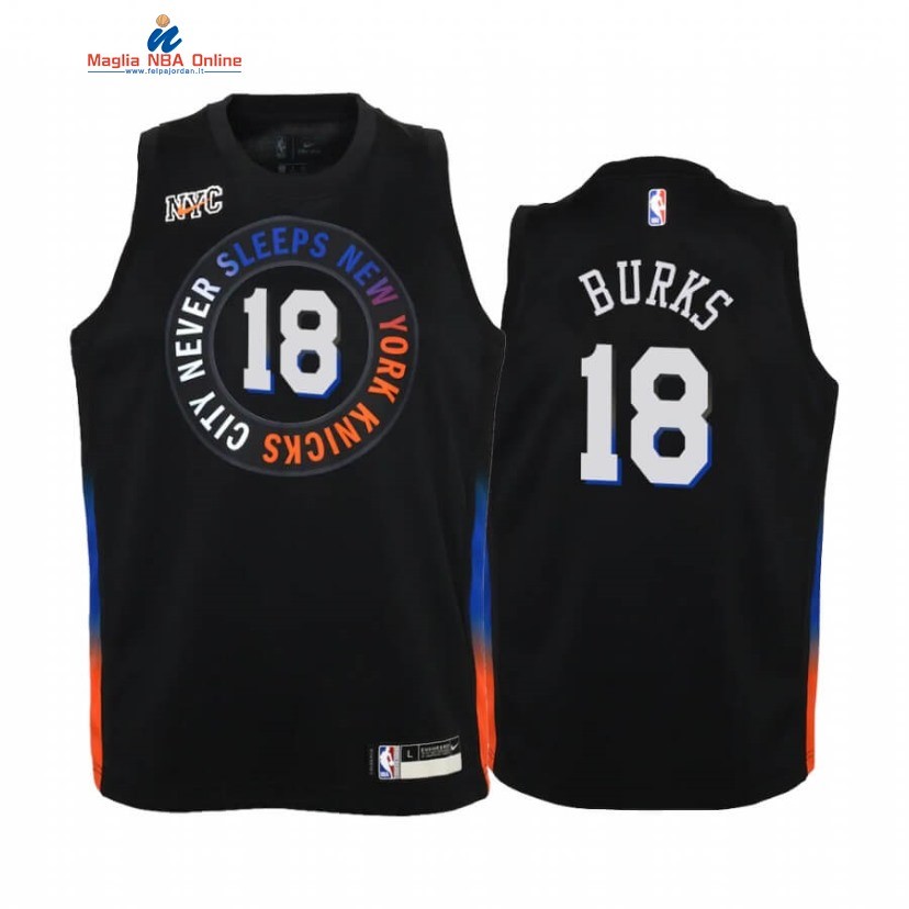Maglia NBA Bambino New York Knicks #18 Alec Burks Nero Città 2020-21 Acquista