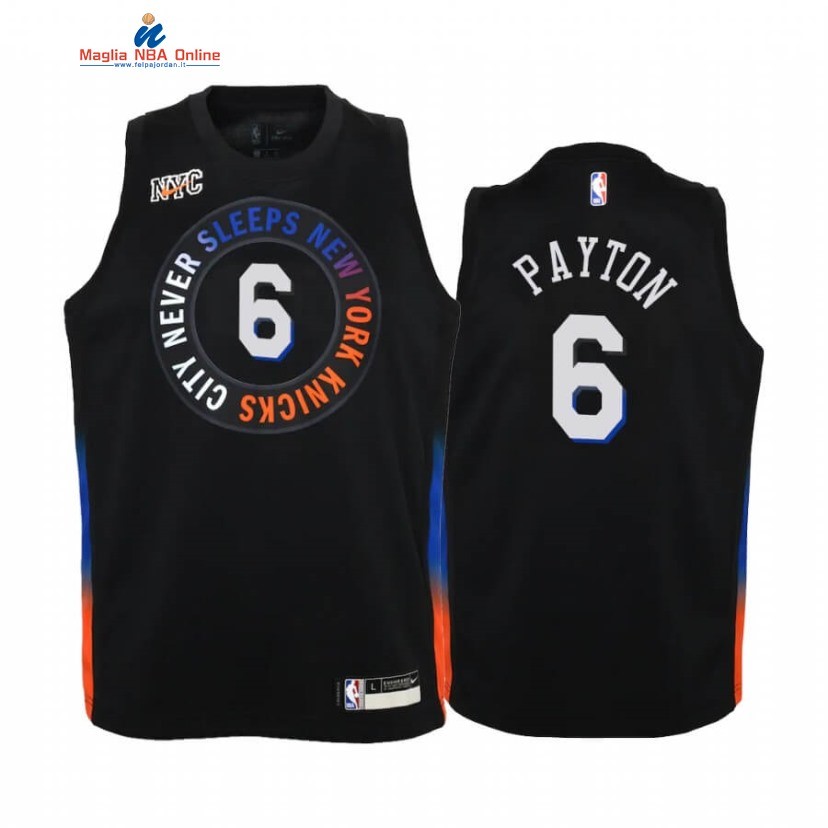 Maglia NBA Bambino New York Knicks #6 Elfrid Payton Nero Città 2020-21 Acquista