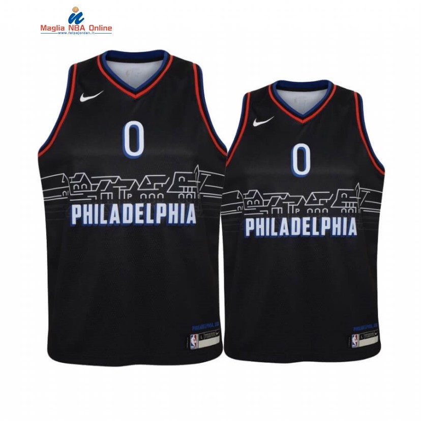 Maglia NBA Bambino Philadelphia Sixers #0 Tyrese Maxey Nero Città 2020-21 Acquista