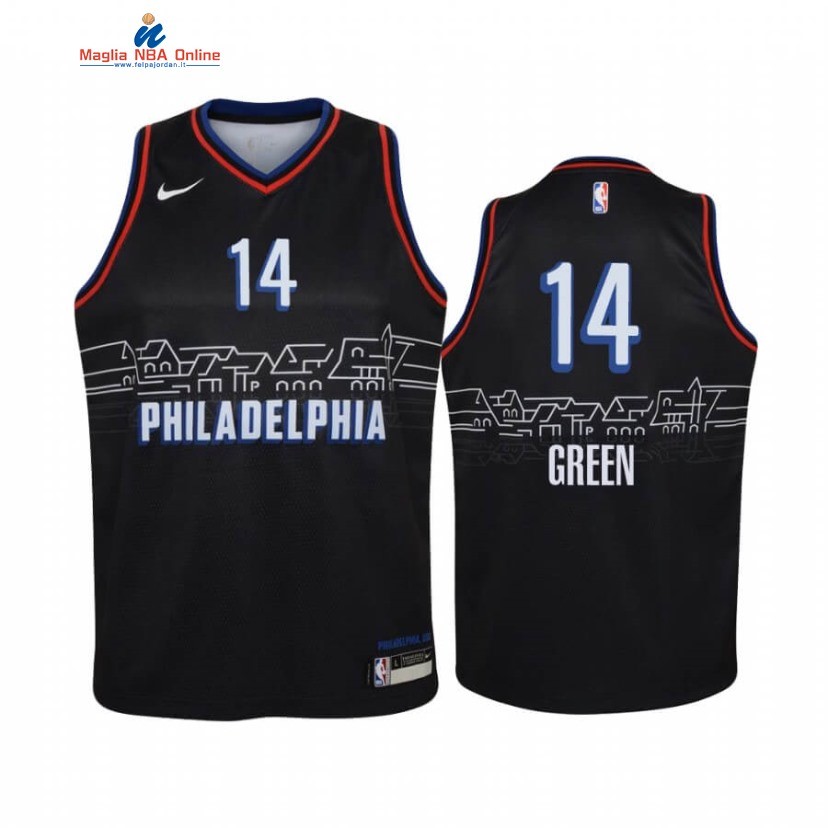 Maglia NBA Bambino Philadelphia Sixers #14 Danny Green Nero Città 2020-21 Acquista
