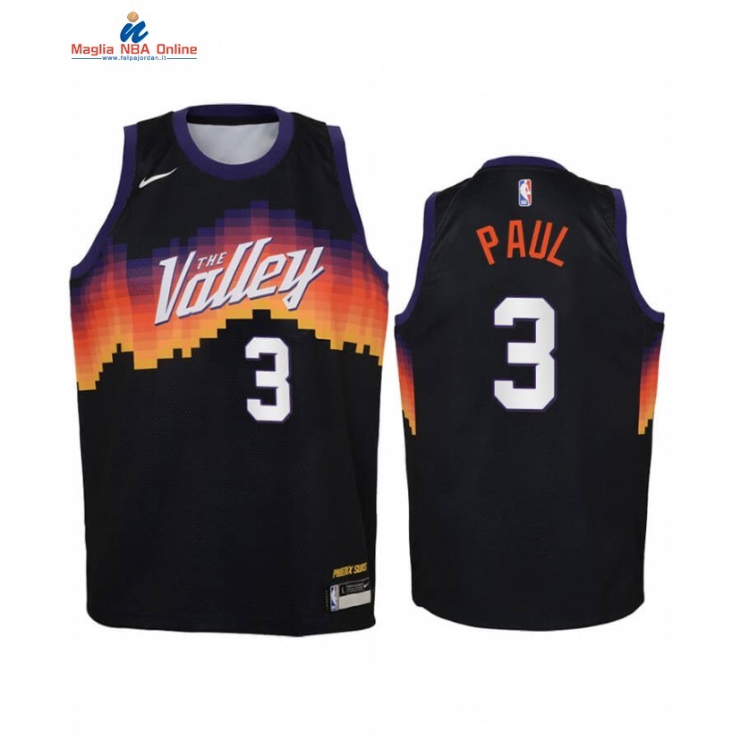 Maglia NBA Bambino Phoenix Suns #3 Chris Paul Nero Città 2020-21 Acquista