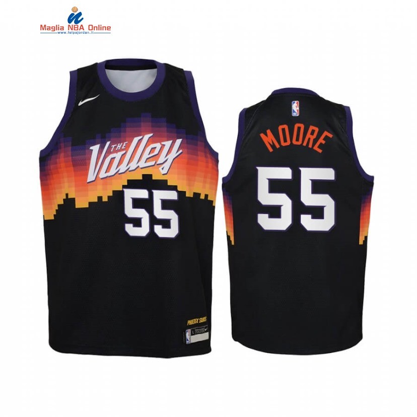 Maglia NBA Bambino Phoenix Suns #55 E'Twaun Moore Nero Città 2020-21 Acquista