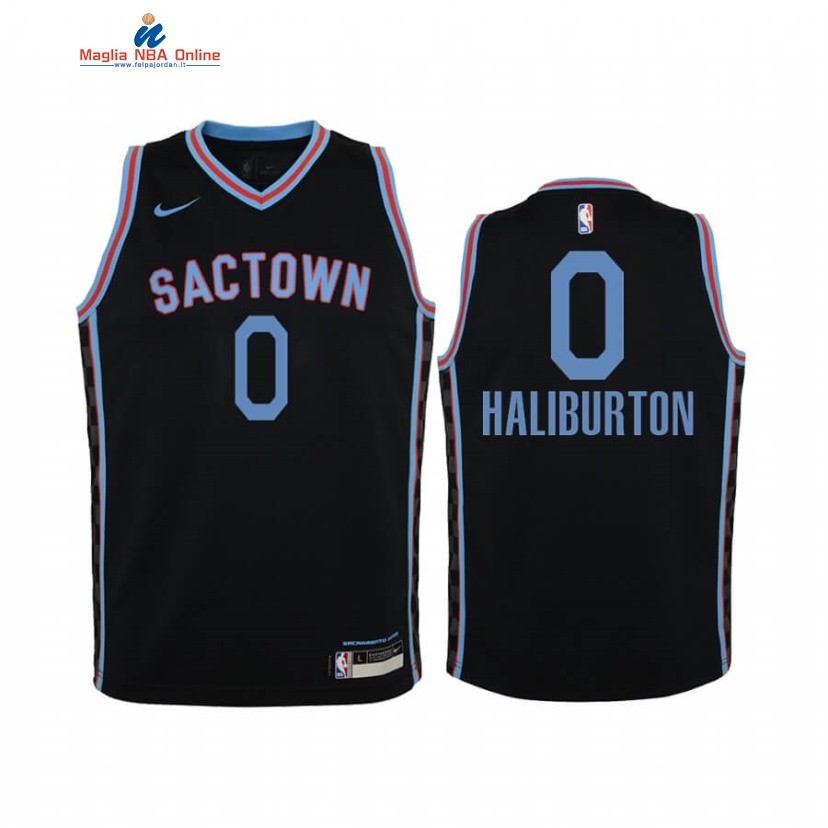 Maglia NBA Bambino Sacramento Kings #0 Tyrese Haliburton Nero Città 2020-21 Acquista