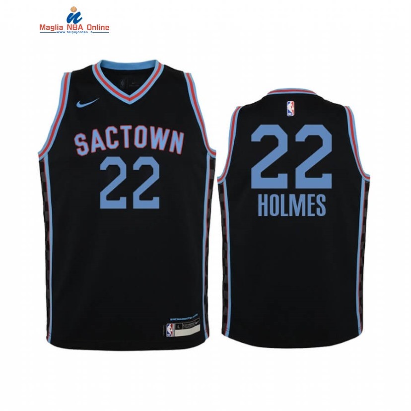 Maglia NBA Bambino Sacramento Kings #22 Richaun Holmes Nero Città 2020-21 Acquista