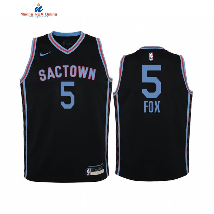 Maglia NBA Bambino Sacramento Kings #5 De'Aaron Fox Nero Città 2020-21 Acquista