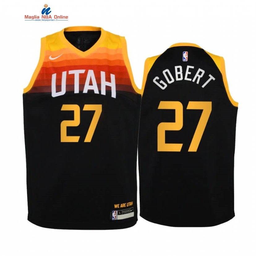 Maglia NBA Bambino Utah Jazz #27 Rudy Gobert Nero Città 2020-21 Acquista