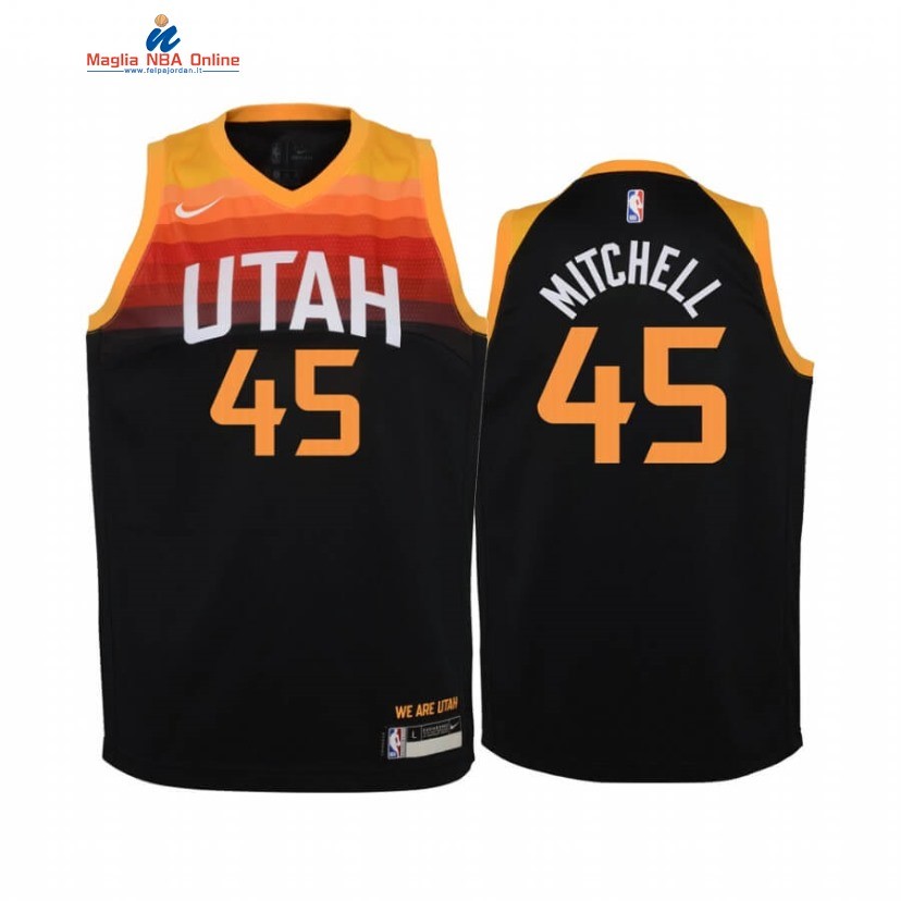 Maglia NBA Bambino Utah Jazz #45 Donovan Mitchell Nero Città 2020-21 Acquista