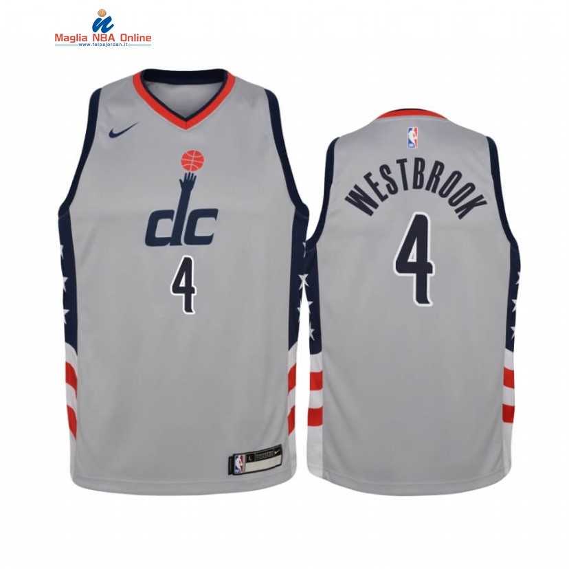 Maglia NBA Bambino Washington Wizards #4 Russell Westbrook Grigio Città 2020-21 Acquista