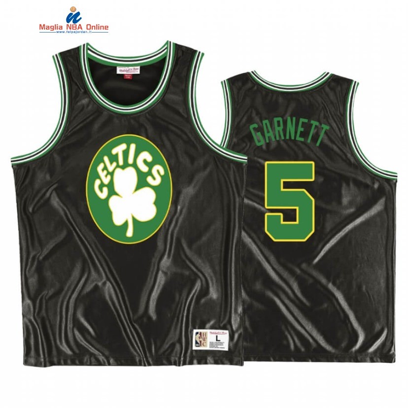 Maglia NBA Boston Celtics #5 Kevin Garnett Nero Verde Hardwood Classics 2020 Acquista