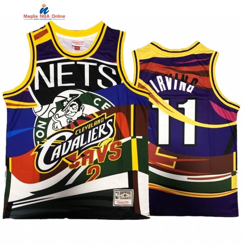 Maglia NBA Brooklyn Nets #11 Kyrie Irving Celtics X Net X Cavaliers Nero Hardwood Classics Acquista