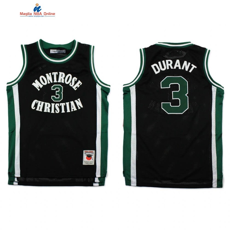 Maglia NBA Brooklyn Nets #3 Kevin Durant Montrose Christian High School Nero Hardwood Classics Acquista