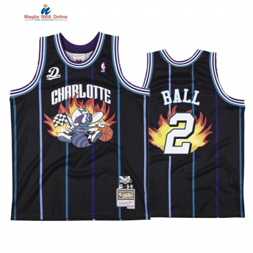 Maglia NBA Charlotte Hornets #2 LaMelo Ball BR Remix Nero Hardwood Classics 2020 Acquista