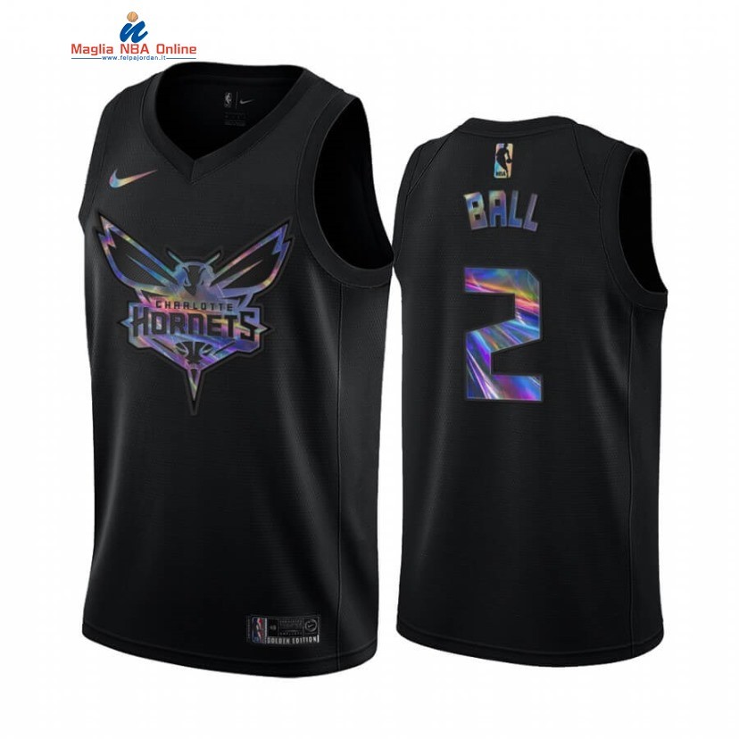 Maglia NBA Charlotte Hornets #2 LaMelo Ball Nero Hardwood Classics 2020 Acquista