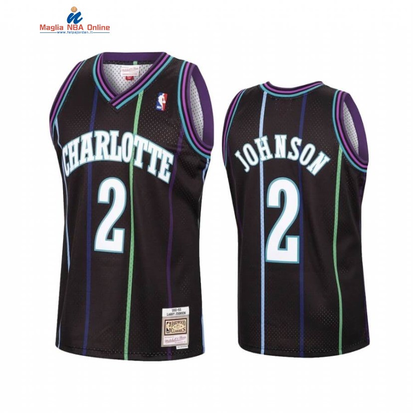 Maglia NBA Charlotte Hornets #2 Larry Johnson Reload Nero Hardwood Classics Acquista