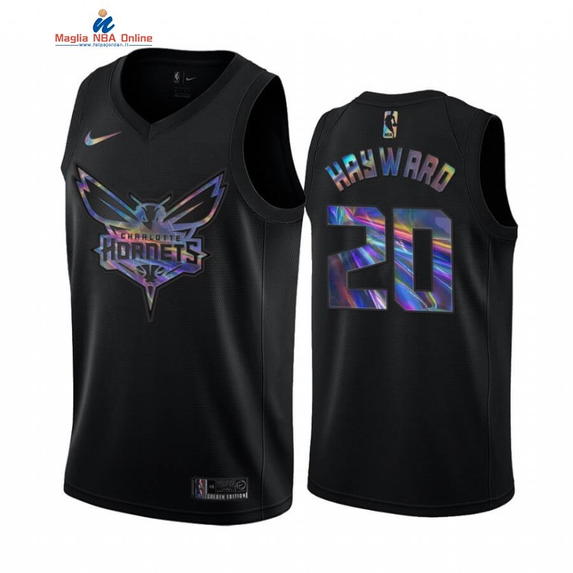 Maglia NBA Charlotte Hornets #20 Gordon Hayward Nero Hardwood Classics 2020 Acquista