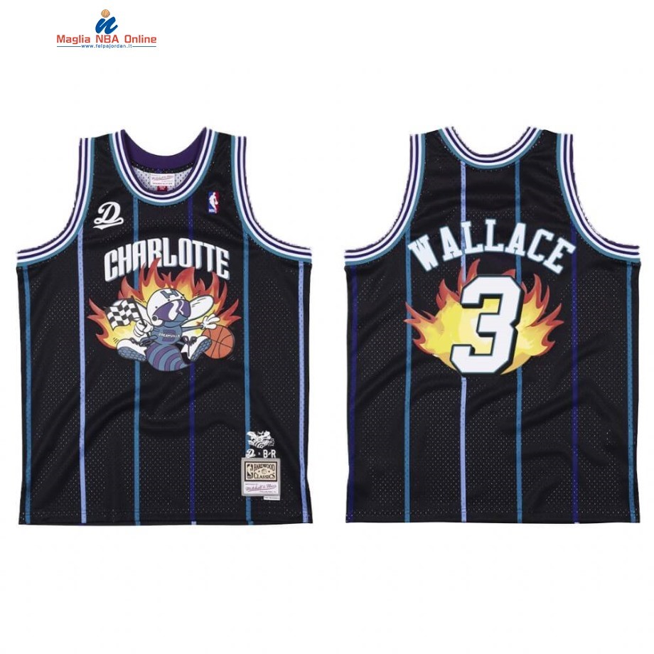 Maglia NBA Charlotte Hornets #3 Gerald Wallace BR Remix Nero Hardwood Classics 2020 Acquista