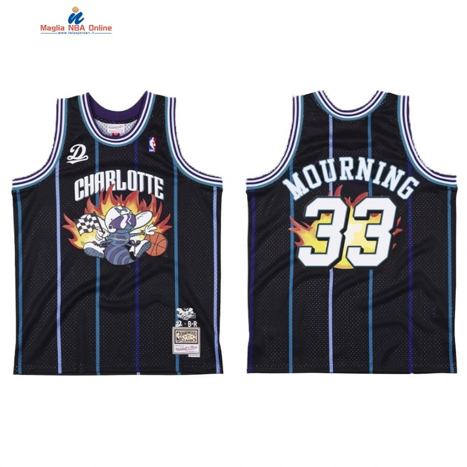 Maglia NBA Charlotte Hornets #33 Alonzo Mourning BR Remix Nero Hardwood Classics 2020 Acquista