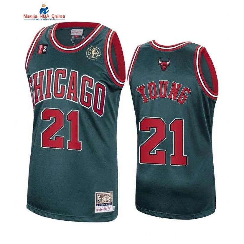 Maglia NBA Chicago Bulls #21 Thaddeus Young Verde Hardwood Classics Acquista