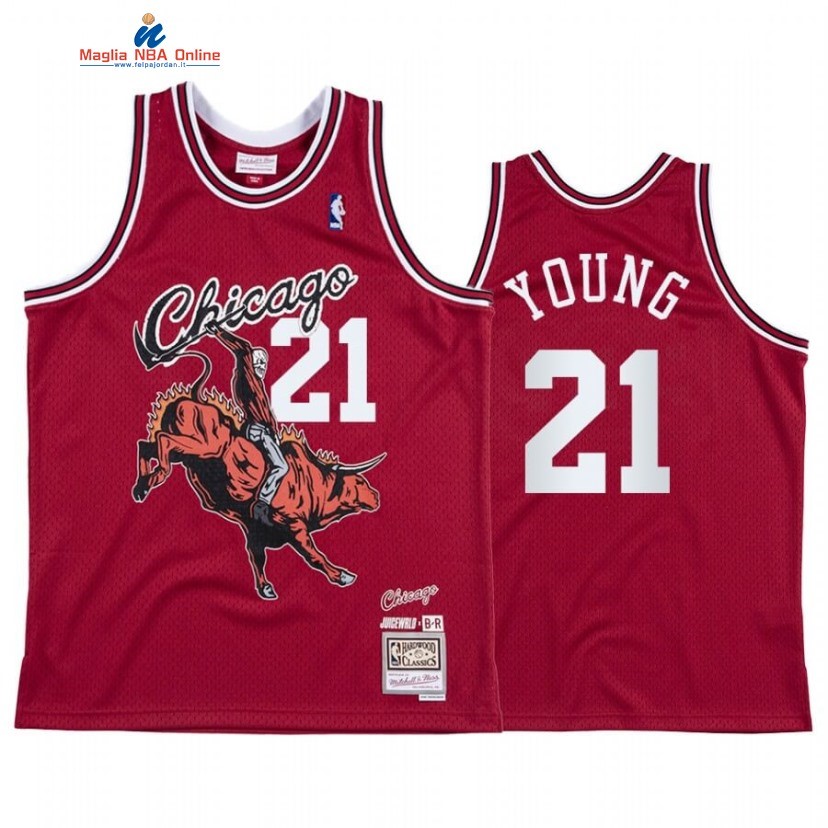 Maglia NBA Chicago Bulls #21 Thaddeus Young X Juice Wrld Rosso Hardwood Classics Acquista