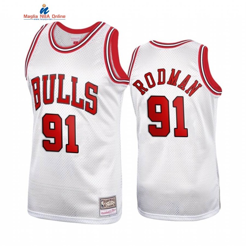 Maglia NBA Chicago Bulls #91 Dennis Rodman Bianco Hardwood Classics Acquista