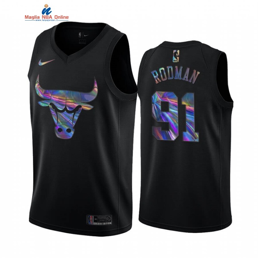 Maglia NBA Chicago Bulls #91 Dennis Rodman Nero Hardwood Classics 2020 Acquista