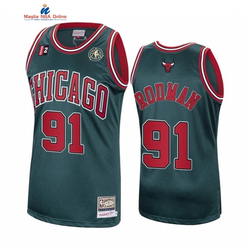 Maglia NBA Chicago Bulls #91 Dennis Rodman Verde Hardwood Classics Acquista